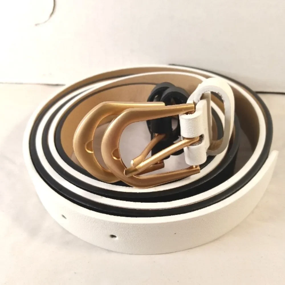 Black and White 37 Inch Leather Skinny Belt Bundle